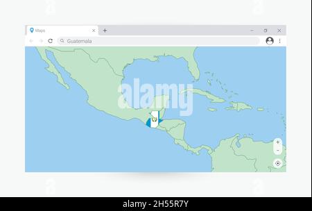 Browser-Fenster mit Karte von Guatemala, Suche Guatemala im Internet. Moderne Browserfenster-Vorlage. Stock Vektor