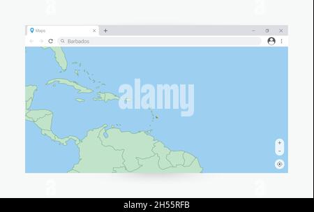 Browserfenster mit Karte von Barbados, Suche Barbados im Internet. Moderne Browserfenster-Vorlage. Stock Vektor