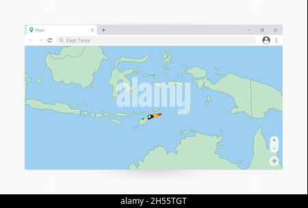 Browser-Fenster mit Karte von Osttimor, Suche Osttimor im Internet. Moderne Browserfenster-Vorlage. Stock Vektor
