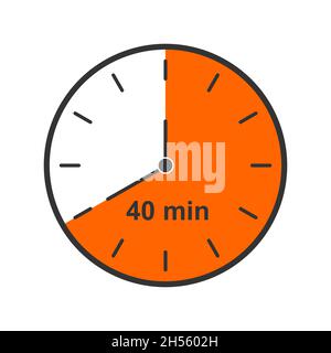 Uhrsymbol mit einem Zeitintervall von 40 Minuten. Countdown-Timer oder Stoppuhrsymbol. Infografik-Element für Kochen oder Sportspiele isoliert auf weißem Hintergrund. Vektorgrafik flach. Stock Vektor