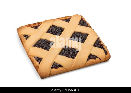 Quadratische Marmelade Torte, Kuchen Crostata isoliert auf weiß Stockfoto