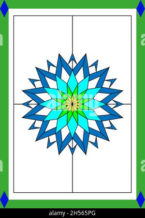 Abstrakte geometrische Blumenmuster in einem rechteckigen und quadratischen Rahmen bunte Glasfenster im klassischen Stil für Decken- oder Türverkleidungen, Vector Stock Vektor