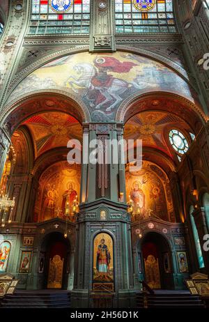 Park Patriot, Region Moskau, Russland - 17. Mai 2021: Hauptkathedrale der Streitkräfte Russlands, Innenraum der Kirche der Auferstehung Christi. Kapellen von Stockfoto