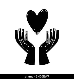 Vektordarstellung eines Mannes, der ein Herz unter seinen Händen hält. Handgesten. Einfache Stildarstellung. Stock Vektor