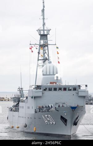 Deutscher Typ 423 Oste-Klasse Hilfsdienst A50 Alster der Deutschen Marine (Deutsche Marine) kam in den Hafen von Gdynia, Polen. 5. November 2021 © Wojciech Stroz Stockfoto