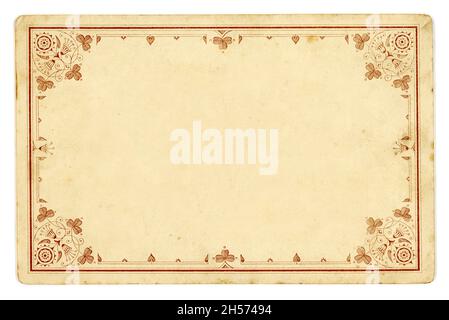 Rückseite der originalen, sepiafarbenen viktorianischen Kabinettkarte mit typisch viktorianischer Bordüre und Kleeblättern. Aus dem Studio von D. & W. Prophet, Dundee, Schottland, Großbritannien um 1898 Stockfoto