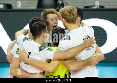 AGSM Forum, Verona, Italien, 07. November 2021, Jubel über den Verona Volley während der NBV Verona gegen Prisma Taranto - Volleyball Ital Serie A Männer Superliga Meisterschaft Stockfoto