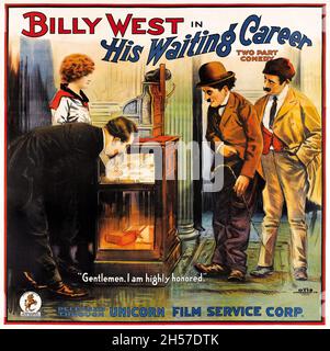 Vintage-Filmplakat für den amerikanischen Comedy-Film His Waiting Career (1916) - Alte und Vintage-Filmplakat feat Billy West Stockfoto