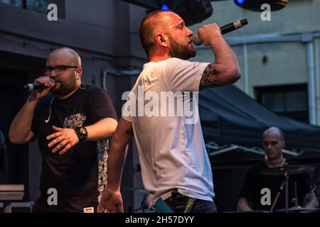 Lublin, Polen - 21. Mai 2016: Kozienalia (jährlicher Studentenfasching, auch Juwenalia genannt) - Lukasz Malpa Malkiewicz live im Rap-Konzert Stockfoto