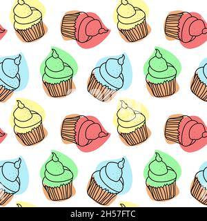 Cupcakes nahtloses Vektormuster. Textur für festliche Veranstaltungen - Stoff, Verpackung, Textil, Tapete, Bekleidung Stock Vektor