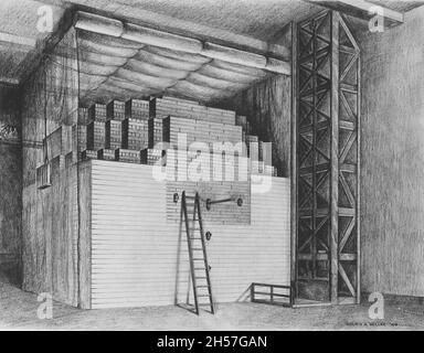 Während des Projekts Manhattan baute das Team 29 exponentielle Pfähle (Kernreaktoren), um die Radioaktivität von Uran zu untersuchen. Stockfoto