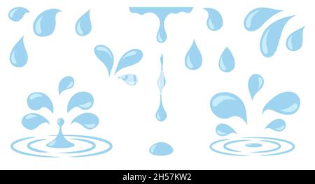 Wassertropfen. Cartoon Regentropfen. Vector blau flach fallenden regen. Einfache Tropfen Stock Vektor