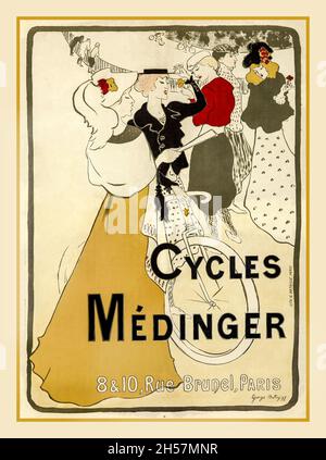 CYCLES MEDINGER PARIS 1890s French Archive Retro Vintage Fahrradwerbung Lithograph Poster von George Alfred Bottini (1874 - 1907) Cycles Médinger. 1897. 8-10 Rue Brunel Paris Frankreich Stockfoto