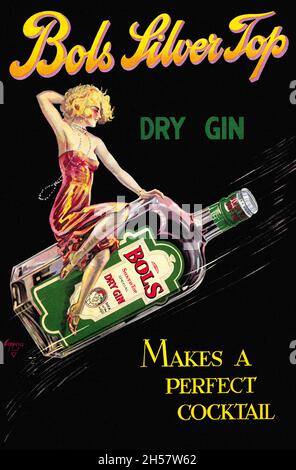 Bols Silver Top. Trockener Gin. Macht einen perfekten Cocktail Hermanus Jacobus (Herman) Coppens (Termine unbekannt) Poster veröffentlicht 1925 in den Niederlanden. Stockfoto