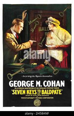 Altes und altes Film-/Filmplakat für den amerikanischen Film Seven Keys to Baldpate (Artcraft, 1917) feat George M. Cohan. Stockfoto