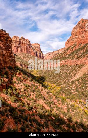 Herrliche Landschaft auf dem Left Fork Trail zur Subway Gorge, Zion NP, USA Stockfoto