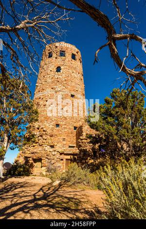 Der Desert View Watchtower im Stil der Indianer, Grand Canyon, USA Stockfoto