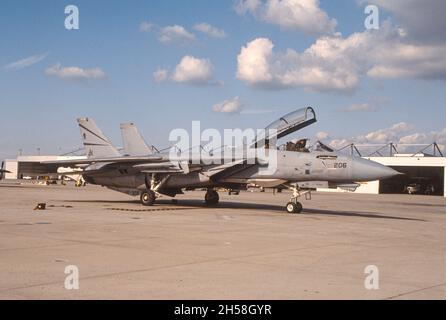 F-14 von VF302, den Hengsten, auf der Fluglinie bei NAS Miramar, San Diego, Kalifornien Stockfoto