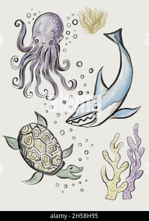 octopus Sea Life Illustration Stockfoto