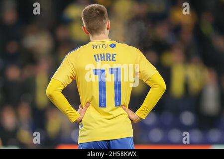 Broendby, Dänemark. November 2021. Mikael Uhre (11) aus Broendby, WENN er während des 3F-Superliga-Spiels zwischen Broendby IF und Odense Boldklub im Broendby-Stadion in Broendby gesehen wurde. (Foto: Gonzales Photo/Alamy Live News Stockfoto