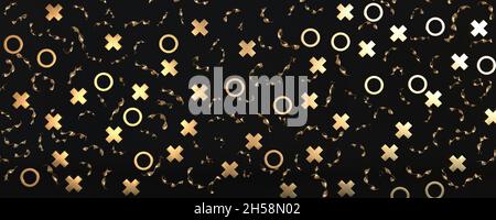 Golden Confetti 3D-Rendering-Illustration isoliert auf schwarzem Hintergrund Stockfoto