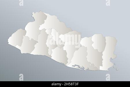 El Salvador Karte, Verwaltungsabteilung, blau weißes Kartenpapier 3D, leer Stockfoto