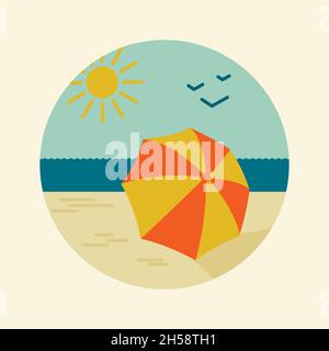 Vektor-Symbol für Sonnenschirm am Strand. Sommerzeit. Sommer, Sand, Sonne, Meer, eps 10 Stock Vektor