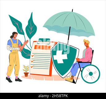 Krankenversicherung und Traumabehandlung flache Vektor-Illustration isoliert. Stock Vektor