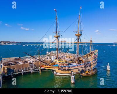 Mayflower II ist eine Reproduktion des 17th. Jahrhunderts Schiff Mayflower dockte in der Stadt Plymouth, Massachusetts, USA. Stockfoto