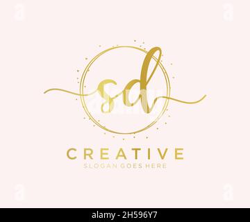 Feminines SD-Logo. Verwendbar für Natur, Salon, Spa, Kosmetik und Beauty Logos. Flaches Vektor-Logo-Design-Template-Element. Stock Vektor