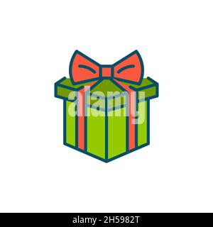 Geschenkbox mit einem Band oben gebunden. Geburtstag, Weihnachten oder andere Feier Ereignis Geschenk. Pixel perfekt, editierbare Kontur farbenfrohes Symbol Stock Vektor