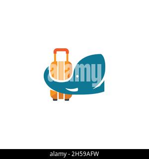 vektor-Illustration. Logo mit dem Konzept einer entführten Form, die im Begriff ist, mit einem Koffer reisen zu gehen. Reisen & Hotel. Stock Vektor