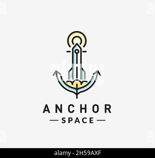 Anker-Raumvektor, Anker-Raketenvektor-Konzept, Navigation und nautisches Logo-Vektor-Konzept Stock Vektor