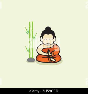 Logo eines buddha, der Entspannung tut, im Cartoonistenstil. Stock Vektor