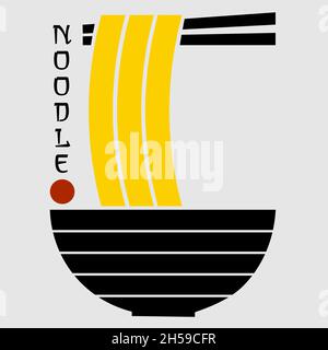 Minimales Logo der asiatischen Küche aus der Silhouette einer Tasse Segel aus Nudeln und Essstäbchen 1 Stock Vektor