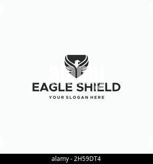 Minimalistisches EAGLE SHIELD Silhouette Logo Design Stock Vektor