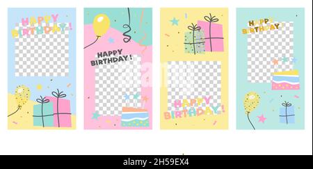 Alles gute zum Geburtstag. Vektorgeburtstag für Social-Media-Geschichten. Geburtstag im flachen Stil Stock Vektor