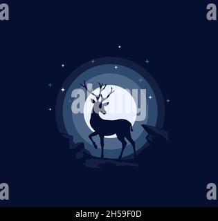 Illustration der Silhouette Hirsch mit Nachtlandschaft Stock Vektor