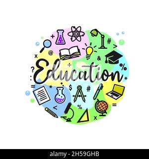 Bunt Creative Bildung Symbol Konzept flache Vektor-Illustration, bunte Studie Symbol Vektor-Illustration Stock Vektor