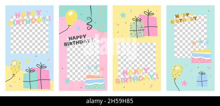 Alles gute zum Geburtstag. Vektorgeburtstag für Social-Media-Geschichten. Geburtstag im flachen Stil. Stock Vektor
