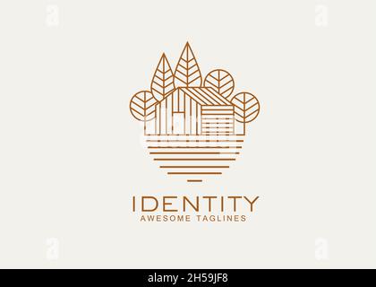 Cottage Linie Kunst Emblem minimalistischen Logo Vektor Illustration Vorlage Design. Haus, Haus, Unterkunft Logo-Design Stock Vektor