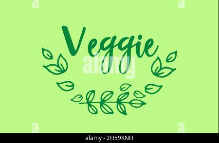 Veganes Logo. Abzeichen für rohe, gesunde Lebensmittel, Restaurants und Verpackungen Stockfoto