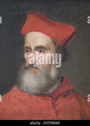 Ein Ölgemälde von Kardinal Pietro Bembo vom italienischen Künstler Tizian. In der National Gallery of Art in Washington DC. Stockfoto