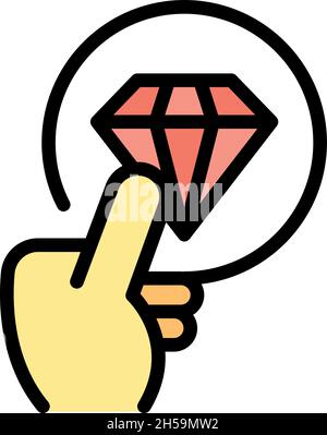 Symbol für Produktbewertung mit Diamantscheiben. Umriss Diamant Aufkleber Produkt Bewertung Vektor Symbol Farbe flach isoliert Stock Vektor