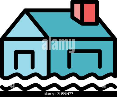 „Haus in Flut“-Symbol. Skizzieren Haus in Flutvektor Symbol Farbe flach isoliert Stock Vektor