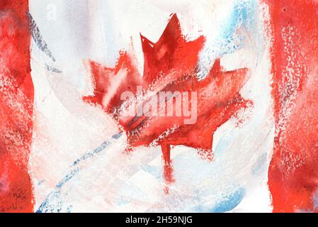 Kanada, kanadische Flagge. Handgezeichnete Aquarellillustration Stockfoto