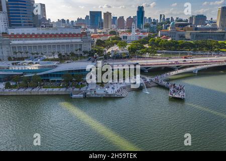 Singapur - 31. Januar 2020: Luftaufnahme des Merlion Park, Singapur Stockfoto