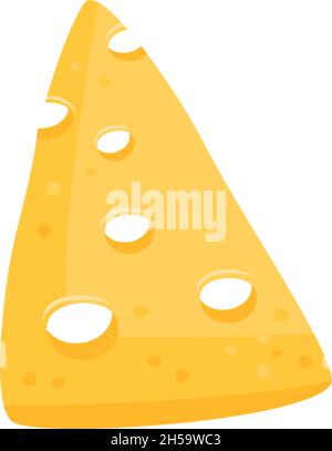 Gelbes dreieckiges Stück Käse mit großen Löchern. Frühstück oder Snacks in Scheiben. Vektorgrafik flach Stock Vektor