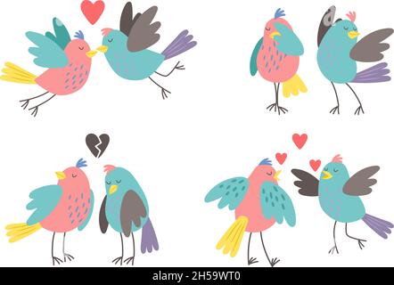 Vögel lieben Charaktere. Niedliche Vogel valentines, umarmt zwitschern küssen lustig Frühling Birdie Familie Charakter paar Vektor-Illustration isoliert auf weiß Stock Vektor