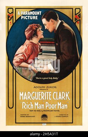 Vintage Filmplakat: Reicher Mann, armer Mann (Paramount, 1918). Dreiblattes Filmposter feat. Marguerite Clark. Stockfoto